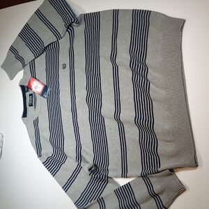 CHAPS Men's Oversized Sweater Size XXL Gray Blue Striped Embroidered Logo NEW